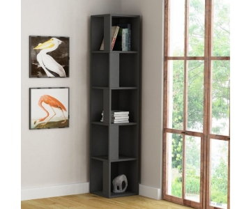 MOBILE ANGOLARE LIBRERIA 5 RIPIANI BIANCA , ANTRACITE, GRIGIO, BORDEAUX 31,4x31,4xH.158,9