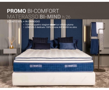 PROMO BI-COMFORT, Materasso BI-MIND H26, molle Insacchettate + TOPPER + LENZUOLO 100% COTONE