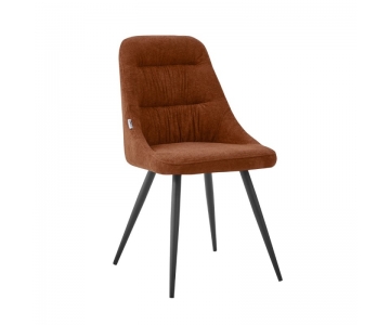 Sedia armchair imbottita in tessuto ruggine, con gambe in metallo colore nero